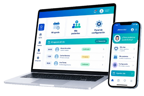 Plataforma Salud Digital Integrada en notebook y teléfono móvil